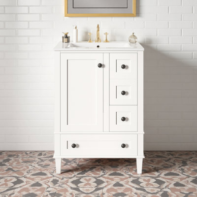 Meuble-lavabo de salle de bain avec lavabo en céramique intégré, tablette à double couche, tiroirs à fermeture en douceur et porte d'armoire à fermeture en douceur