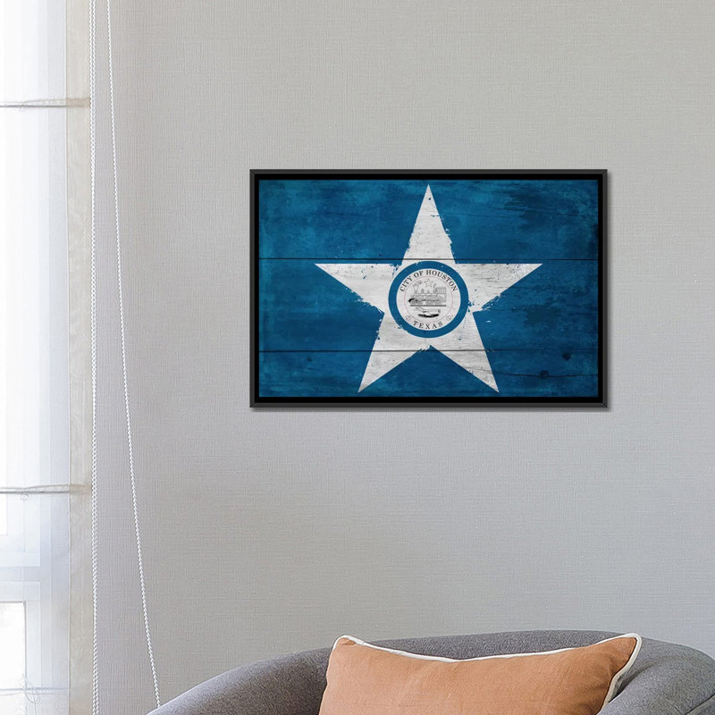 Drapeau houston, reproduction d’art sur toile, H 40 po x l 60 po x P 1,5 po, Toile avec cadre noir, Pas de tapis
