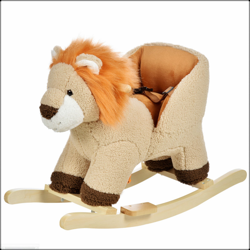 Mignon cheval à bascule en peluche avec sons réalistes, base en bois et ceinture de sécurité pour tout-petits de 18 à 36 mois