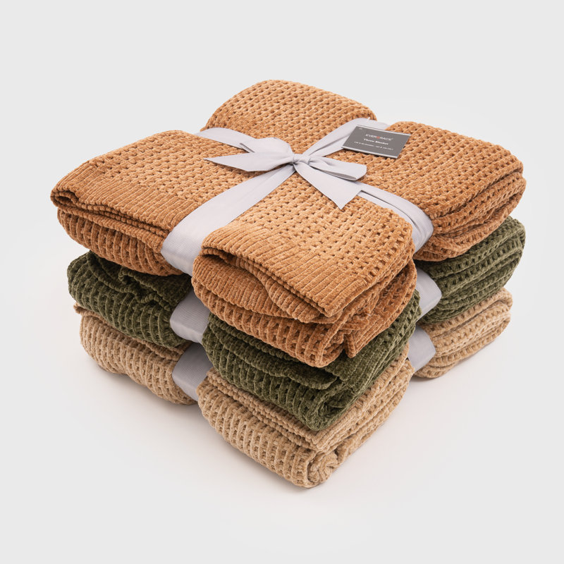 EverGrace Ginger Waffle Knit Cotton Throw Blanket