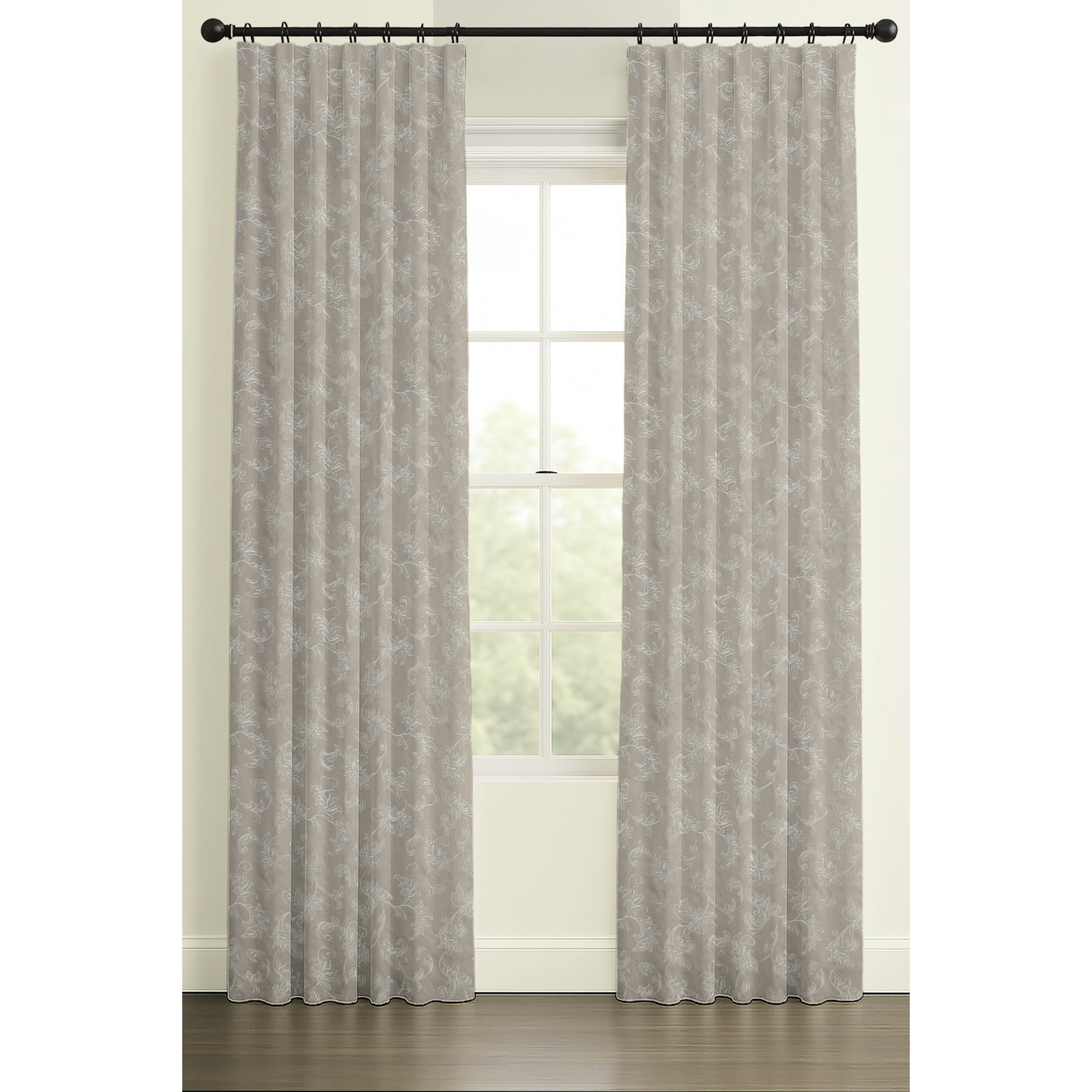 120" Inverted Pleat Double Lining Morgan On Natural Linen, 50" W x 108" L, Blackout, Rod Pocket