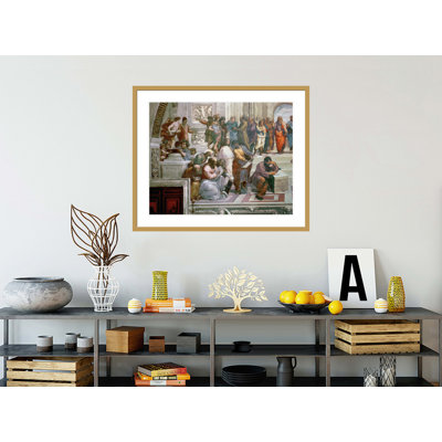 The School of Athens detail from the left hand side showing Pythagoras surrounded by students and Michelangelo by Raphael -Framed Giclee Print