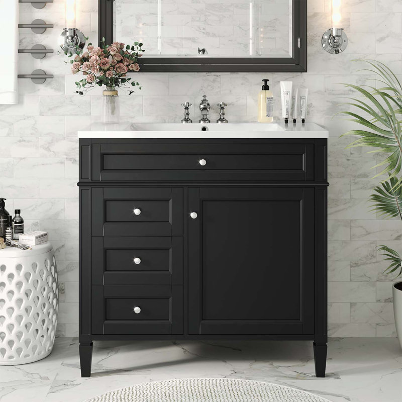 Meuble-lavabo élégant avec rangement abondant et design exquis, Noir
