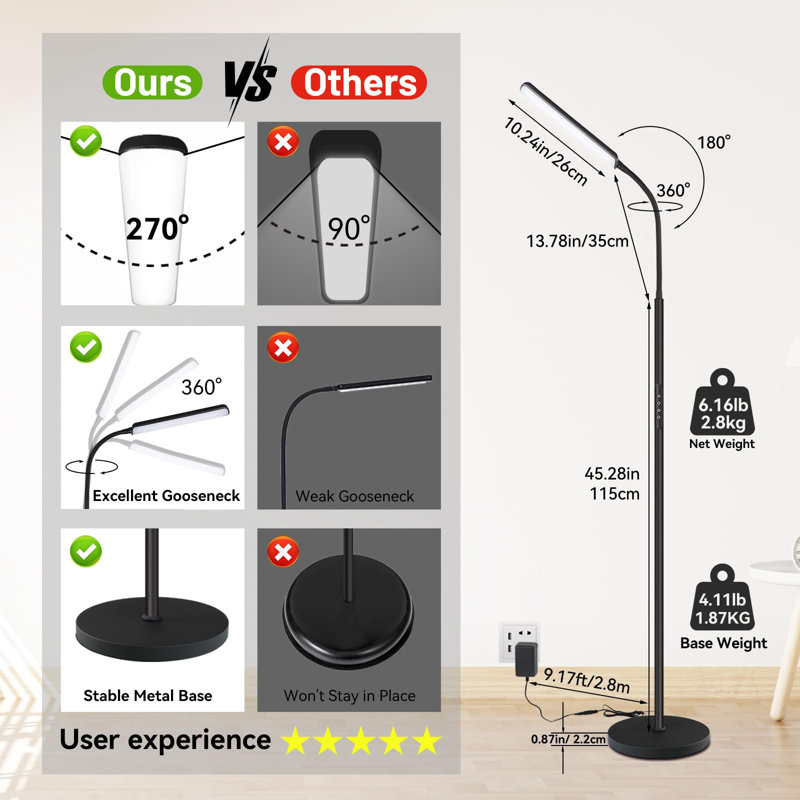 Led Floor Lamp, 15w Super Bright Rgb Corner Lamp, 3000k-6500k 4 Color Temps Dimmable Floor Lamp