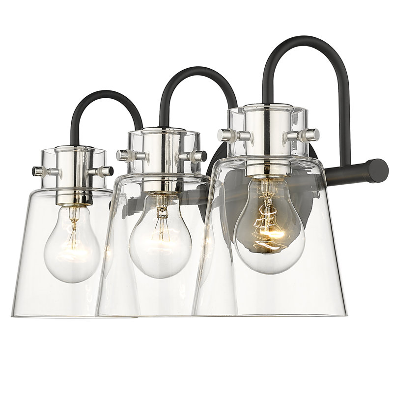 3 - Light Dimmable Vanity Light, Matte Black/Polished Nickel