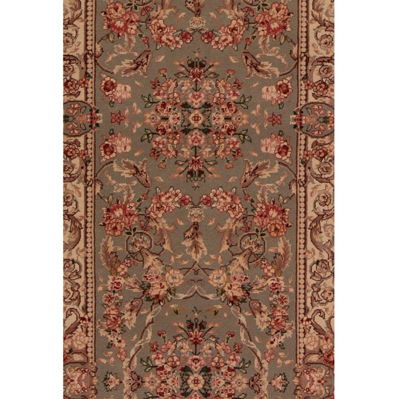 Tapis noué à la main de haute qualité vert clair / gris / ivoire / rouge
