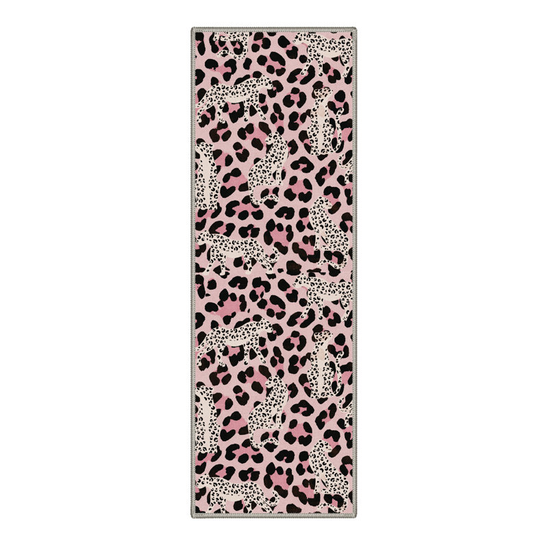 Aldovin Natura Inspired Machine Washable Leopard / Blush Pink Indoor Animal Print  Area Rug With Non-Slip Backing