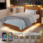  Base de lit flottante pleine grandeur avec tête de lit et station de charge, base de lit plateforme en bois avec lumières DEL, sans bruit, aucun sommier nécessaire - facile à assembler - noyer-334268690-334268694