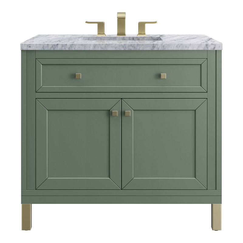 Chicago 36' W Single Vanity, Smokey Celadon, Eternal Jasmine Pearl Quartz, 8" Widespread