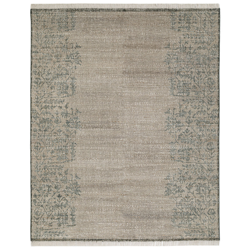 Bloom Bloom: tapis décoratif noué à la main en naturel / vert, Rectangle 7 pi 6 po x 9 pi 6 po