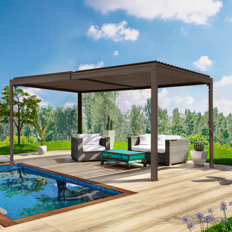 16 ft. W x 10 ft. D Outdoor Aluminum Pergola with Louvered Roof
