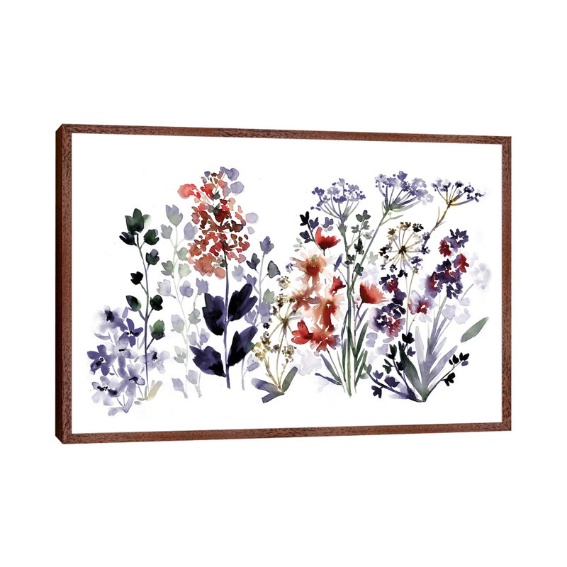 Indigo Wildflowers by Sara Berrenson - Print on Canvas, Classic Brown Wood Framed, 101.6 cm H x 66.04 cm W