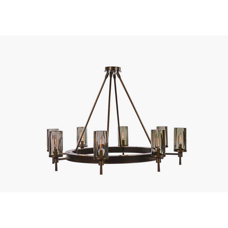 8 - Light Chandelier, Natural Bronze/Dark Mahogany, Clear, 24" H x 40" W x 40" D