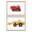 «Vintage Toy Bulldozer» rouge et rétro jouet frontal jaune par Saint and Sailor Studios, ensemble d'art mural sur toile encadrée-653530205
