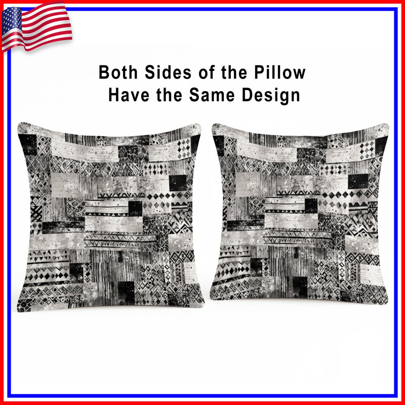 Black White Tribal Patterns Double Sided Throw Pillows, 20 x 20 inches