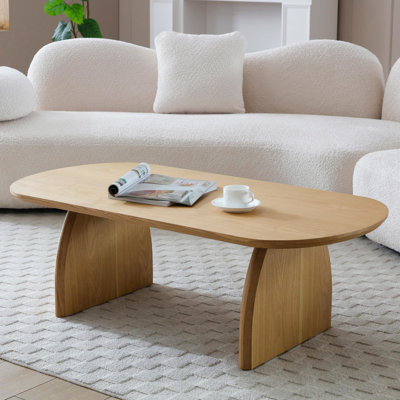 Side Table, Curved Base, Elliptical Top, High - Quality Material, Natural Wood Color, Stable Performance Solid Coffee Support, Tabletop, Temperature, Long Lasting Use