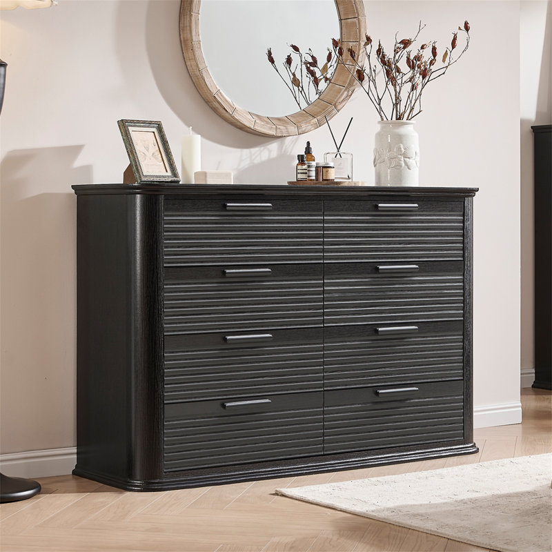 Commode 8 tiroirs cannelée, Noir