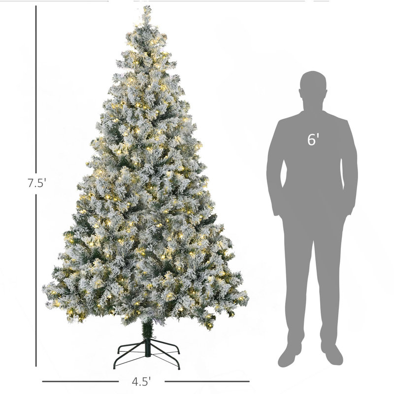 Arbre de Noël artificiel haut 6 / 7,5pi avec branches enneigées, lumières colorées et base en acier, 7.5'