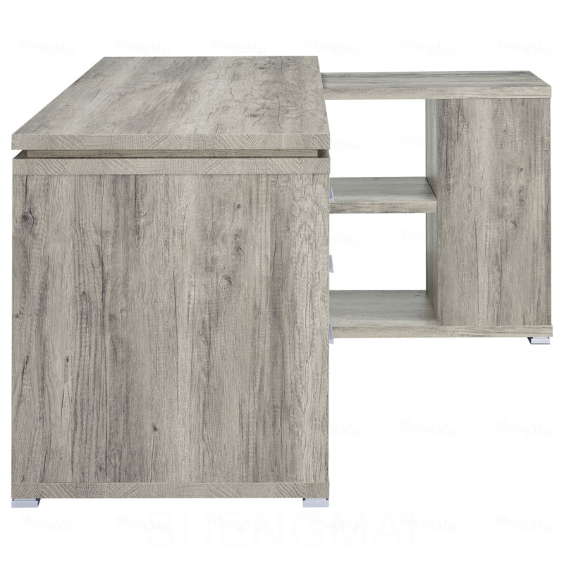 Bureau en forme de L à 3 tiroirs Tona Grey Driftwood, Grey Brown