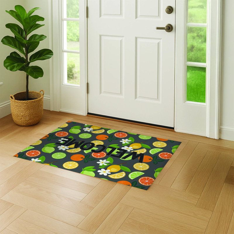 Paillasson Sunny Citrus Welcome, Gris anthracite, L 48 po x L 72 po