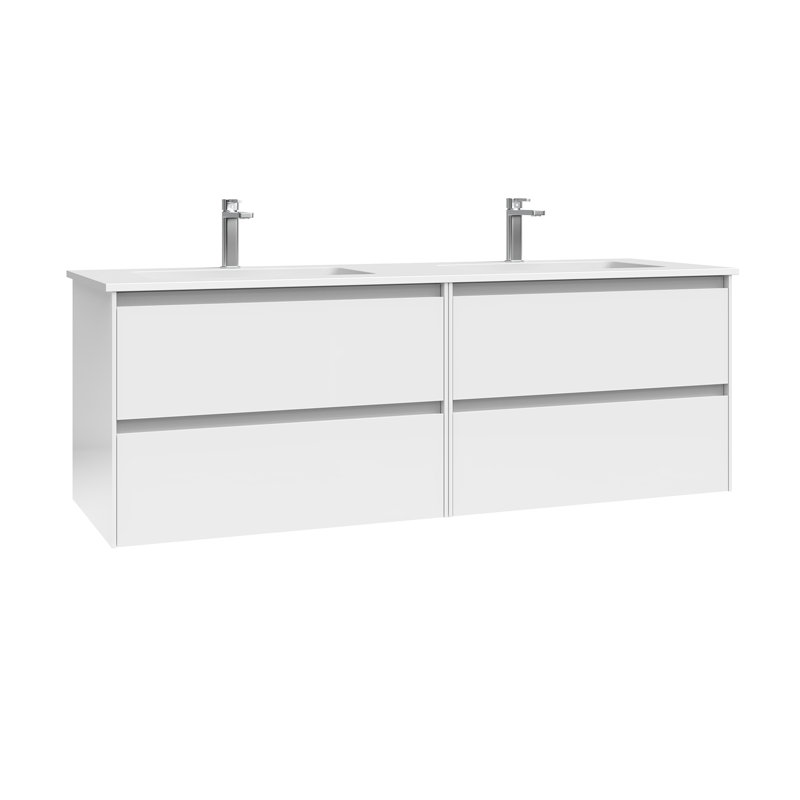 Perla C140D 55.5" Wall Mounted bathroom Vanity, Glossy White, 55.5"