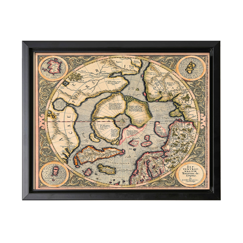 Carte du pôle Nord, Cadre noir, Canevas, H 12 po x l 16 po