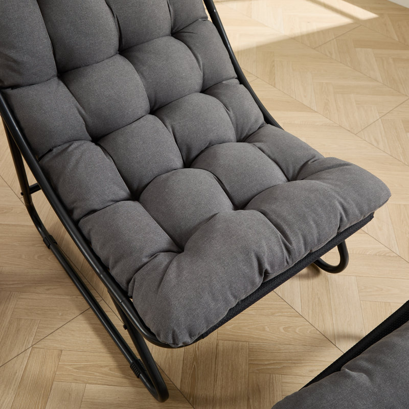 Outdoor Patio Lounge Chair With Ottoman And Cushion, Gray, Black