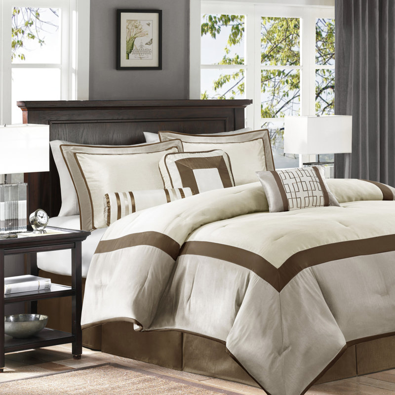 Couette King taupe/brun - 7 pièces, lavable à la machine, couleur neutre, taille décorative