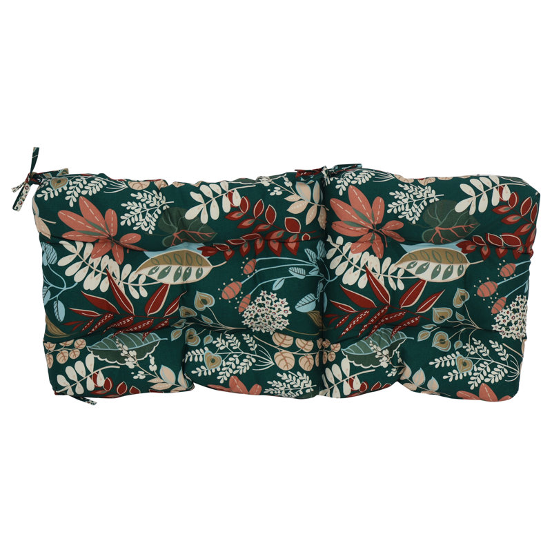 Outdoor Tufted Seat/Back Chair Cushion, Green/Windcrest Spruce Floral, 18" W x 18" D