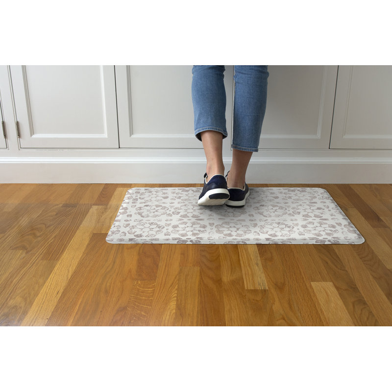 Taupe and White Floral Anti-Fatigue Comfort Mat, 32" x 20"