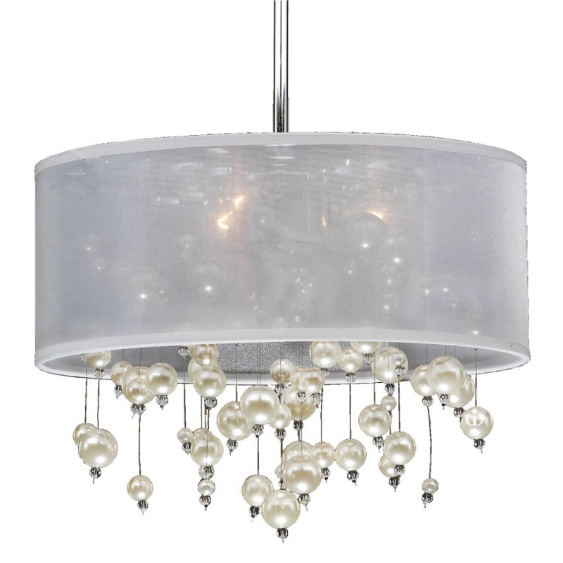 Lustre tambour 3 lumières à abat-jour Leal, H 10,5 po x l 15 po x P 15 po, Blanc