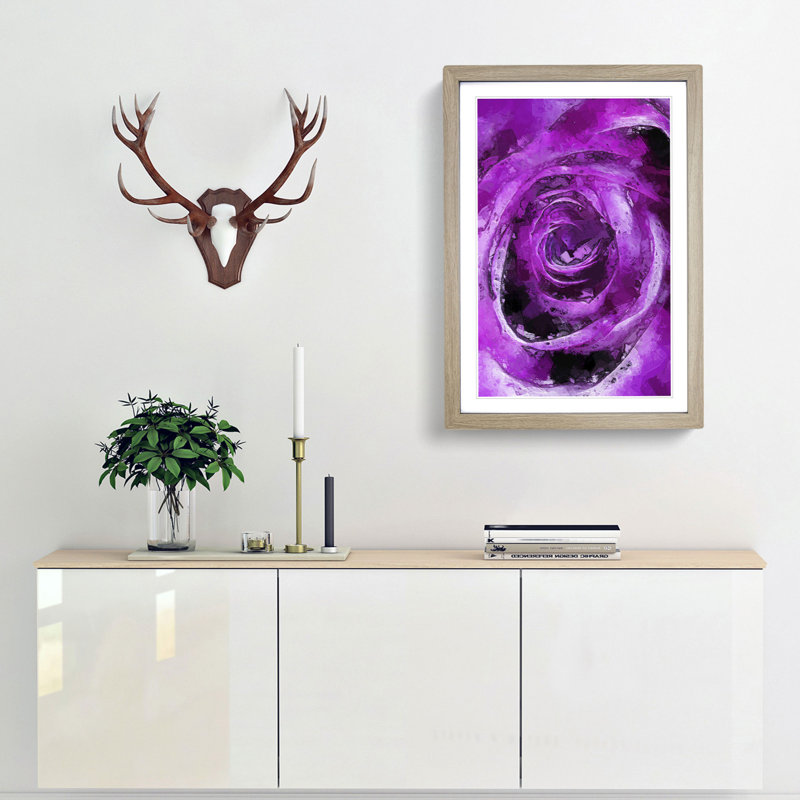 Striking Purple Rose in Abstract - Picture Frame Graphic Art Print, 48cm H x 36cm W x 2cm D, Oak Framed