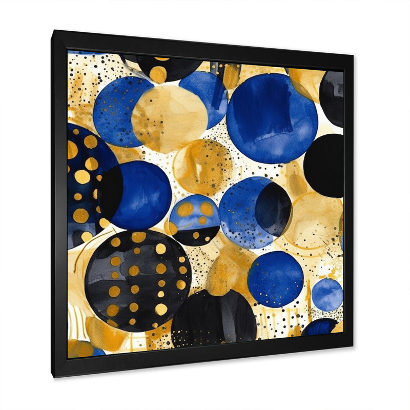 Motif abstrait avec textures bleues et dorées - décoration murale moderne géométrique, Cadre simple noir