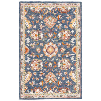 Hand Tufted Wool/Cotton Oriental Rug in White/Brown/Blue