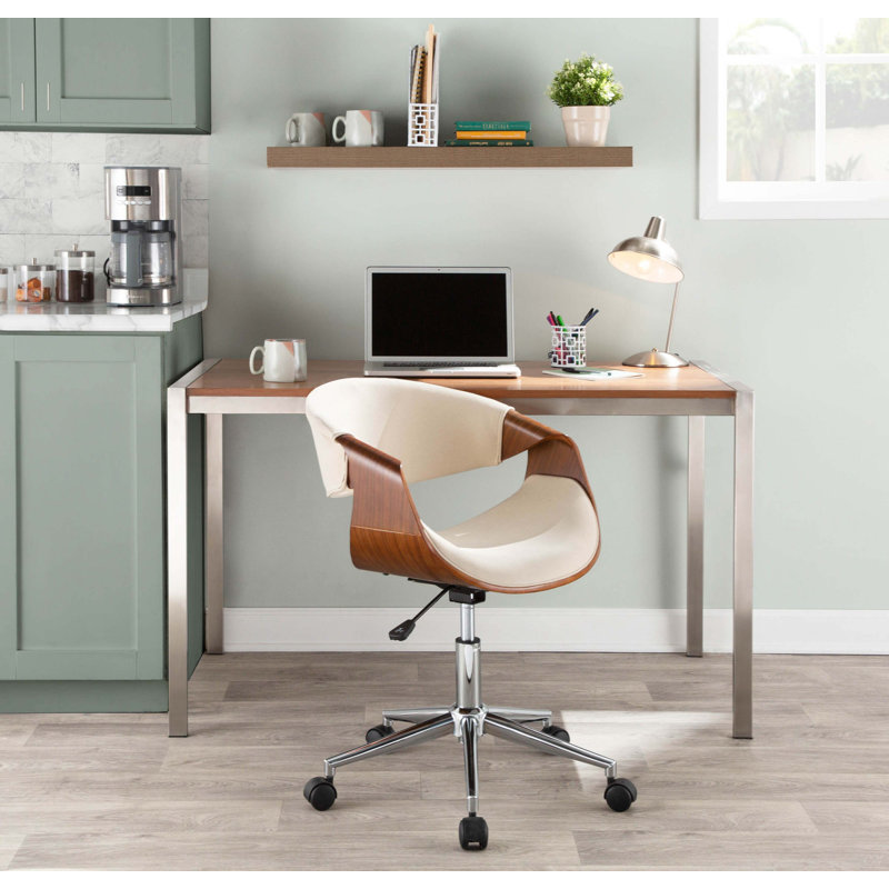 Chaise de bureau en noyer et crème