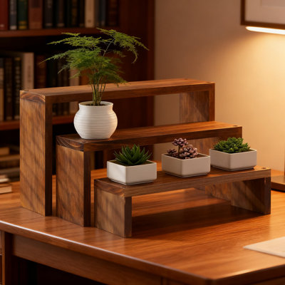 3-Tier Wooden Plant Stand For Indoor Plants | Desktop Succulent Shelf With Extendable Design | Multipurpose Tabletop Organizer For Kitchen Spice Rack,