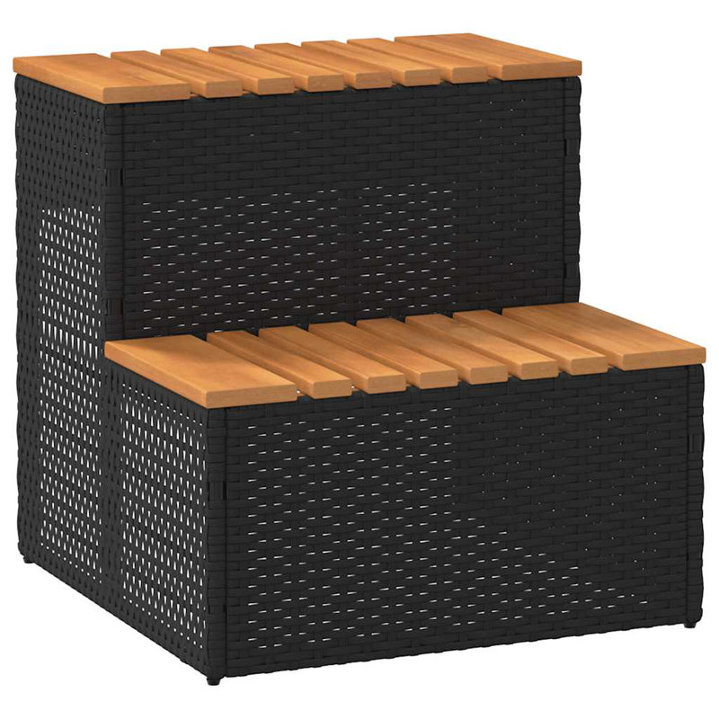 Hot Tub Step 50X50x50.5 Cm Poly Rattan And Solid Acacia, Black