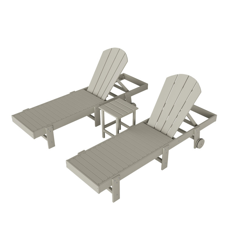 Laguna 77.6" Long Outdoor All-Weather Poly Reclining Chaise Lounge Set, Sand