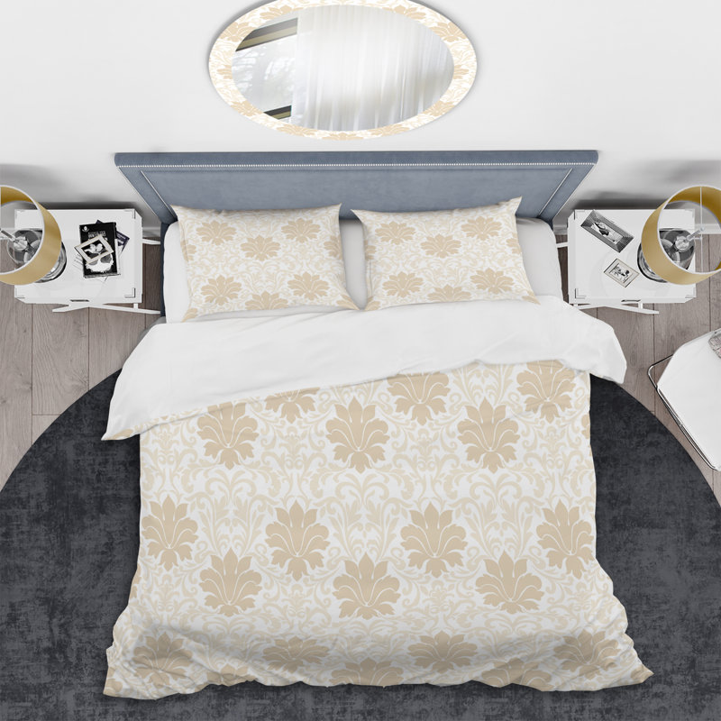 Crème damassé I - ensemble de housse de couette abstrait - microfibre de polyester