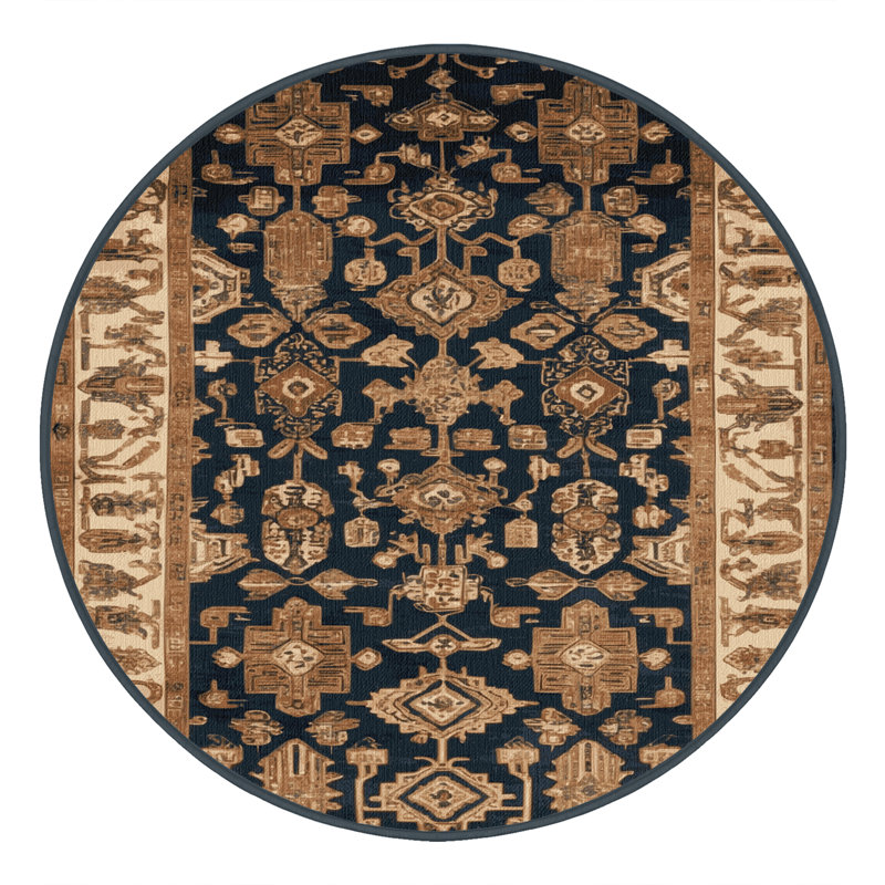 Tapis art déco brun lavable à la machine, Rond 6 pi