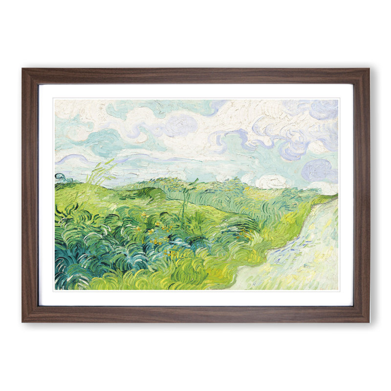 Green Wheat Fields by Vincent Van Gogh - Picture Frame Painting, 36cm H x 48cm W x 2cm D, Walnut Framed