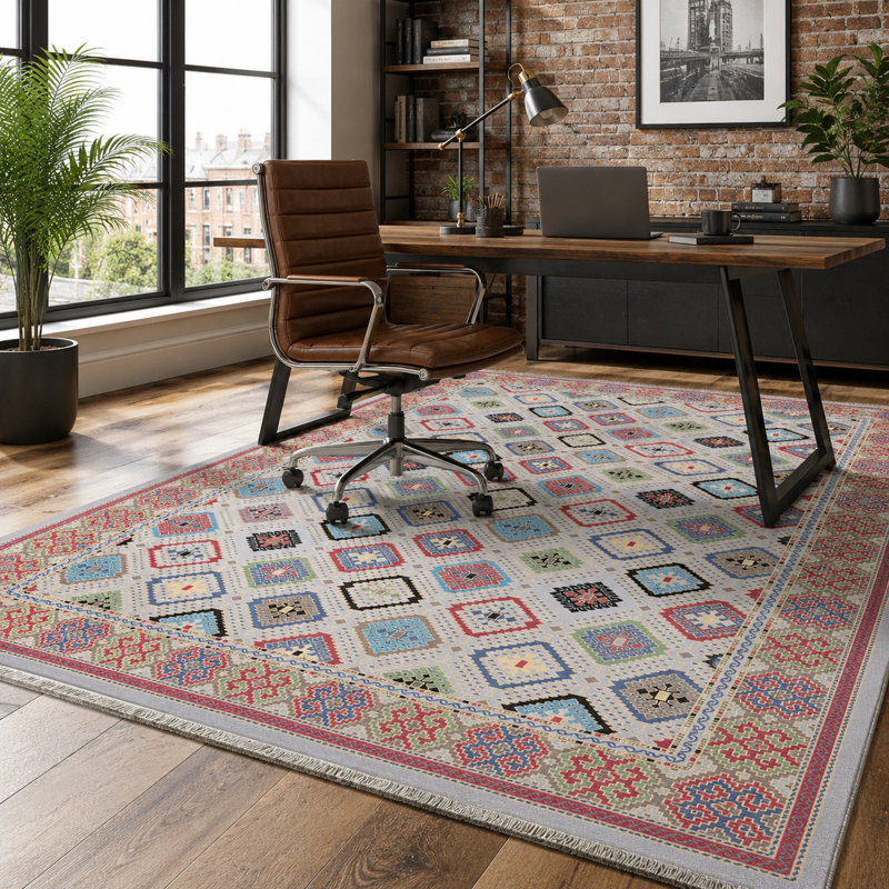 Oriental Cotton and Chenille Flatweave Area Rug, 200 cm round