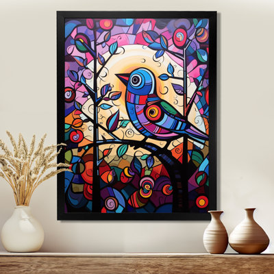 Vitrail oiseau chantant sur une branche Pop Art - impression d'art mural oiseau