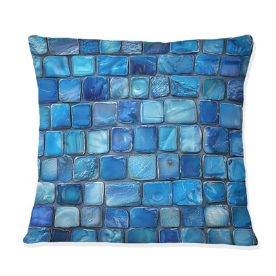 Blue  Modern Mosaic Tiles III - Modern Throw Pillow