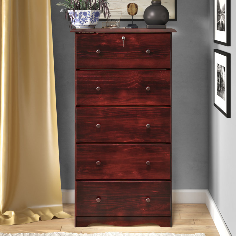 Commode 5 tiroirs avec serrure Gallashaw, Acajou