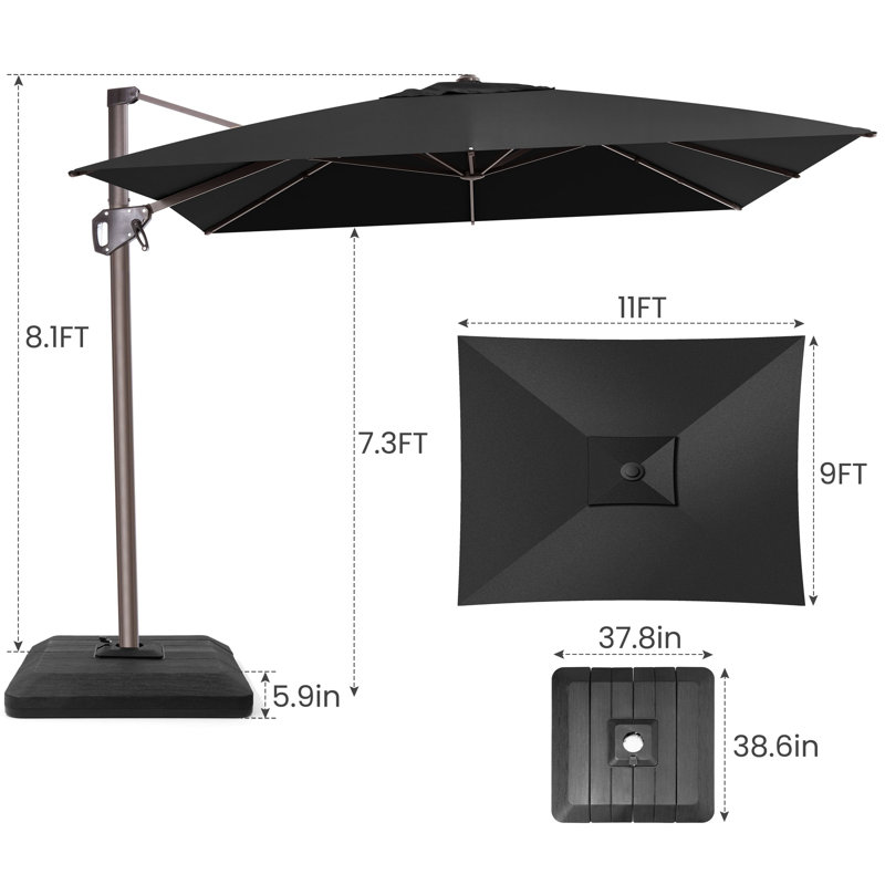 11' X 9' Outdoor Cantilever Umbrella Counter Weights Included, Noir, noir, noir, noir