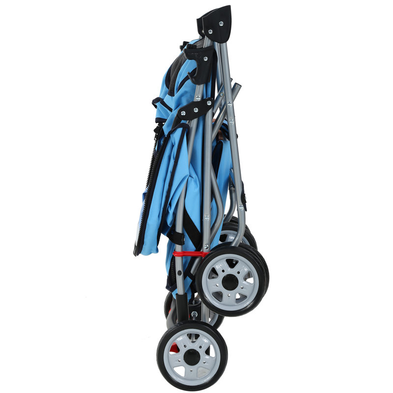 Blue Foldable Pet Jogger Stroller with Mesh Windows