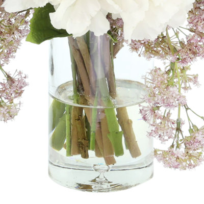 Hydrangea, Laurel and Magnolia Arrangement in a Glass Vase