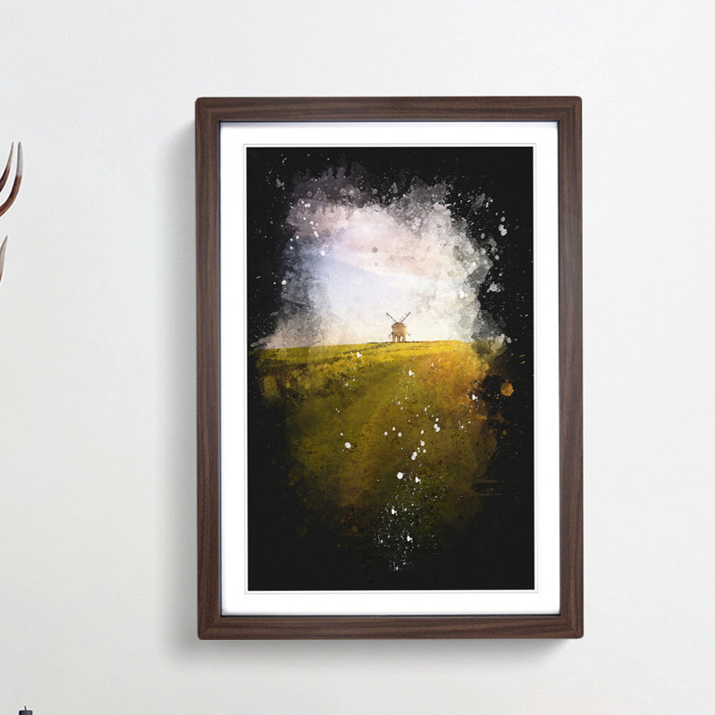 Windmill upon a Hill in Warwickshire - Framed Print, 45cm H x 33cm W x 2cm D, Walnut Framed
