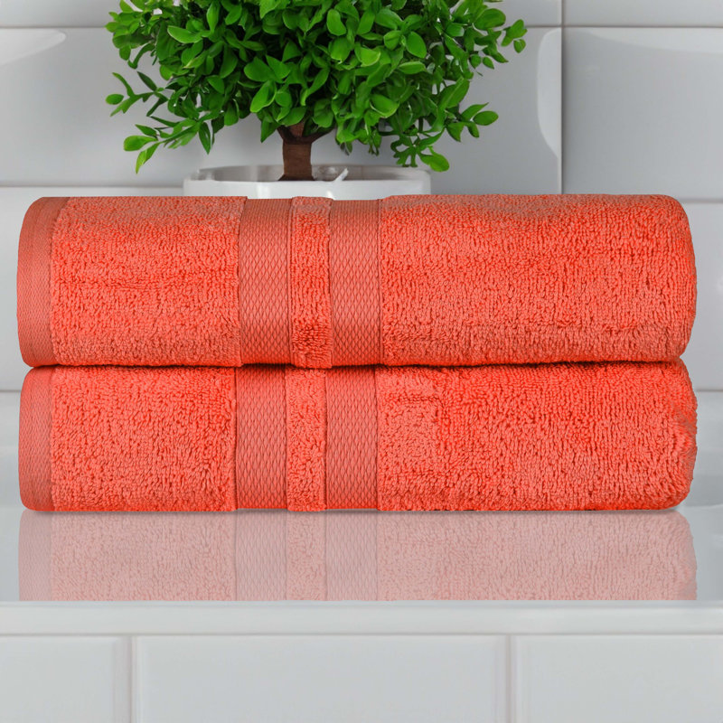 Serviette de bain ultra-douce en coton uni double ligne Dobby, Mandarine